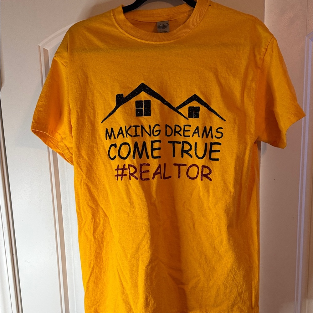 Gildan Yellow Short Sleeve Tee with Black and Red Print